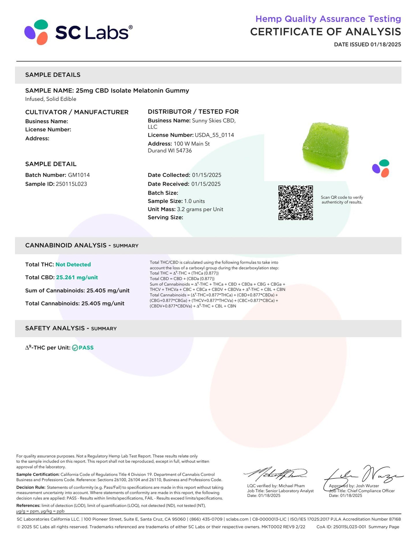 Sunny Skies 25mg Bedtime Lime CBD Isolate Gummies 50ct