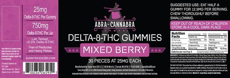 Sunny Skies 25mg Delta 8 + THC Gummies 30ct Mixed Berry