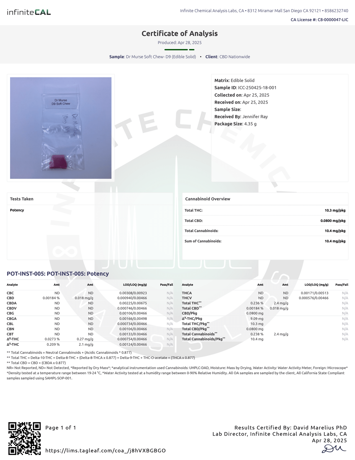 Dr Murse Cannabis DNP Delta 9 THC 5mg CBD 5mg Taffy 10 pack Sleep Black Cherry Flavor