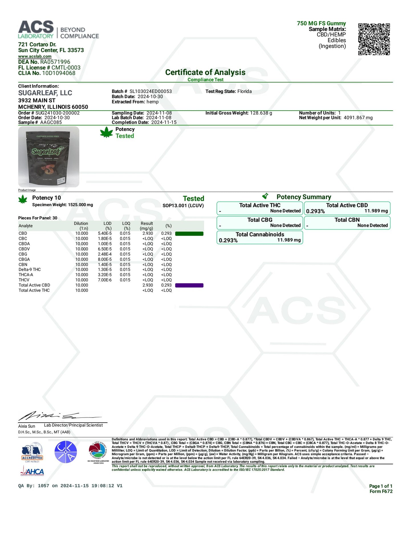 Sugarleaf Full Spectrum 100% Vegan Gluten Free CBD Gummies 750mg