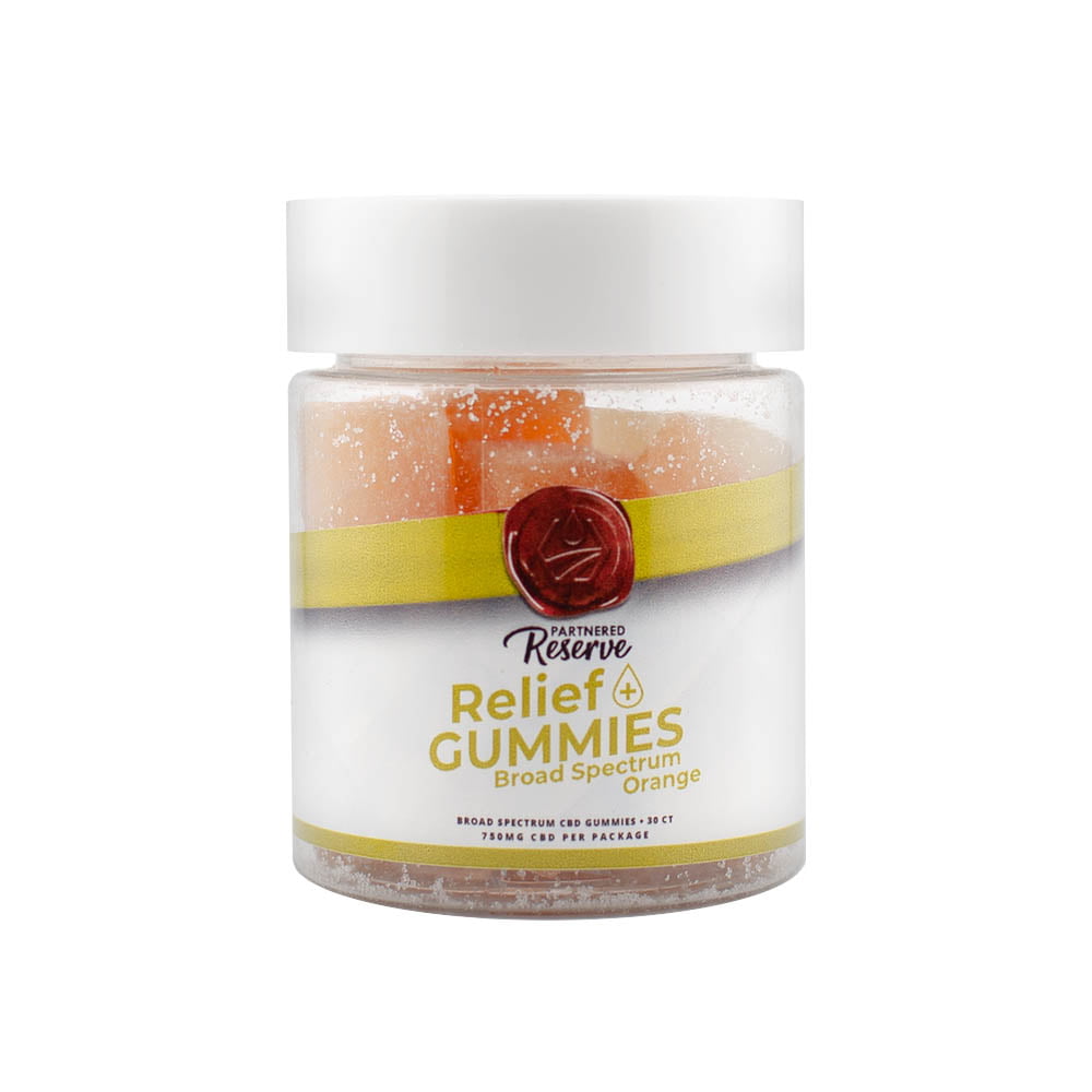 Partnered Reserve Broad Spectrum Relief Gummies CBD 750mg Per Package 30ct Orange Flavor