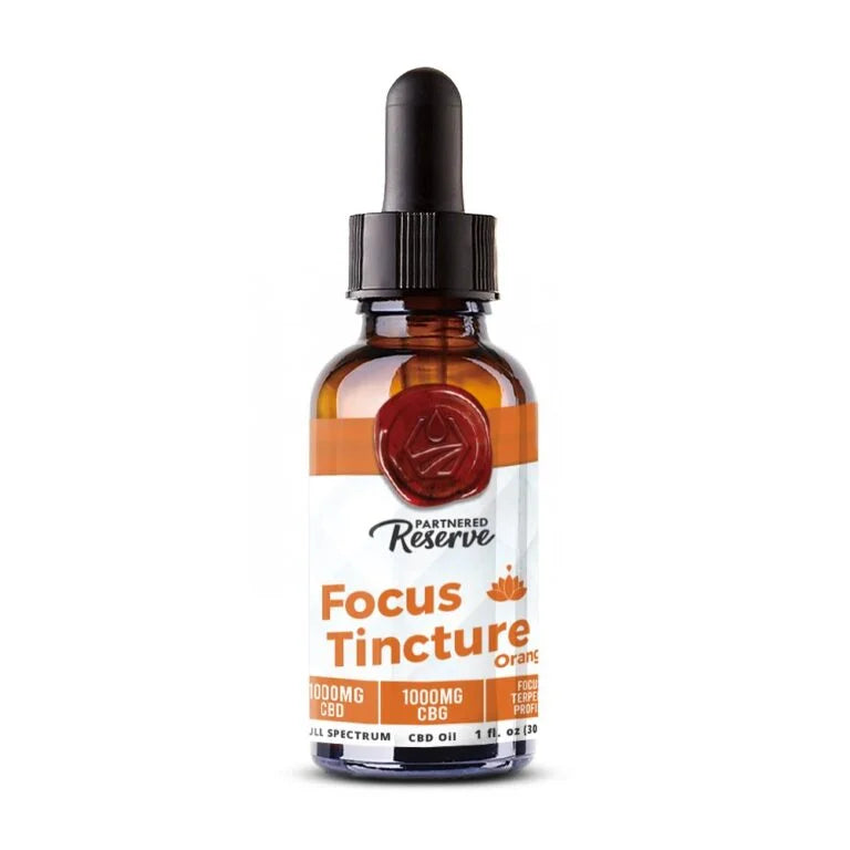 Partnered Reserve Focus Full Spectrum Tincture CBD 1000mg CBG 1000mg Focus Terpene Profile 1fl oz Orange Flavor
