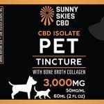 Sunny Skies CBD Isolate Pet Tincture 3000mg with Bone Broth Collagen 60ml
