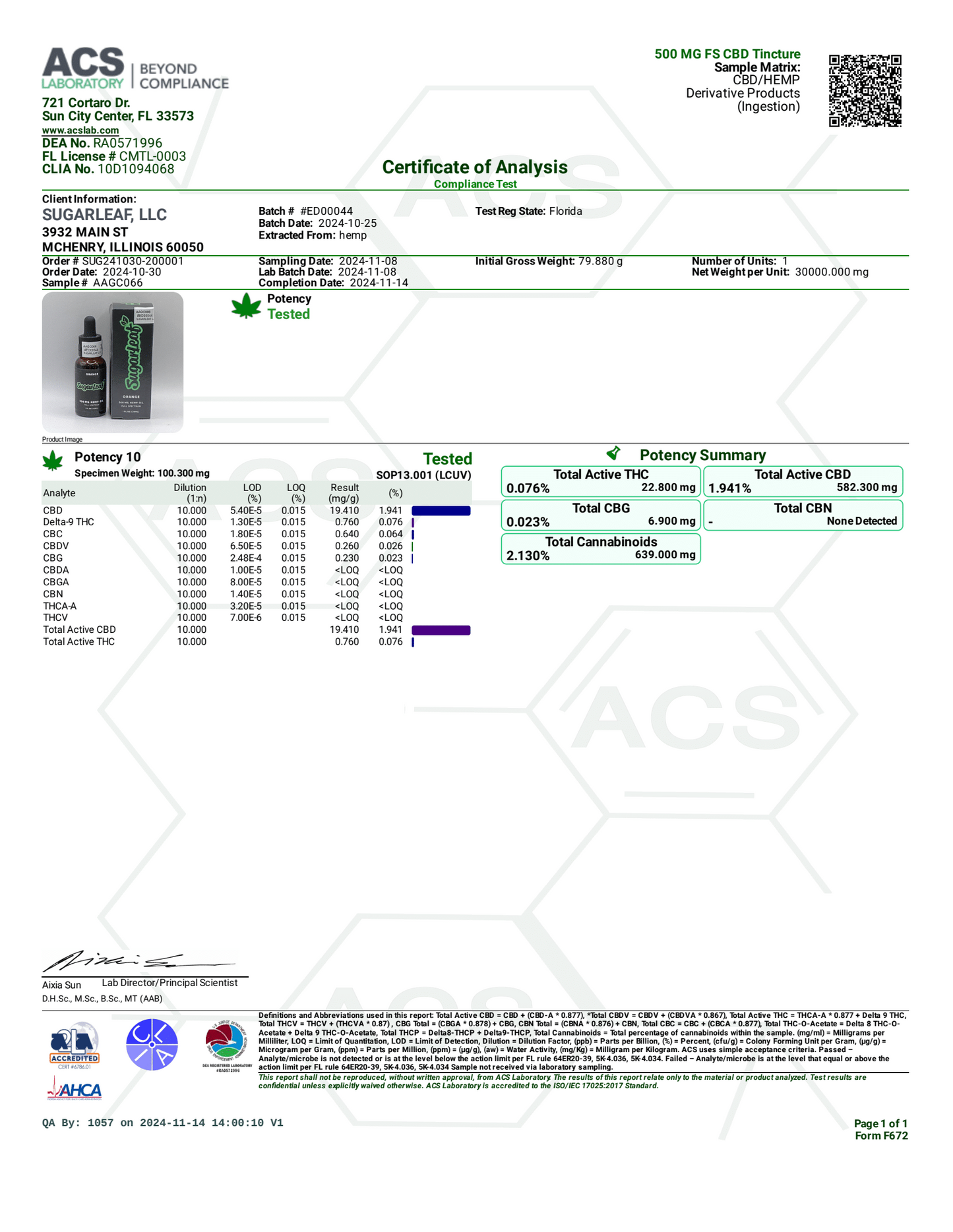 Sugarleaf Full Spectrum CBD Tincture - Orange 500mg