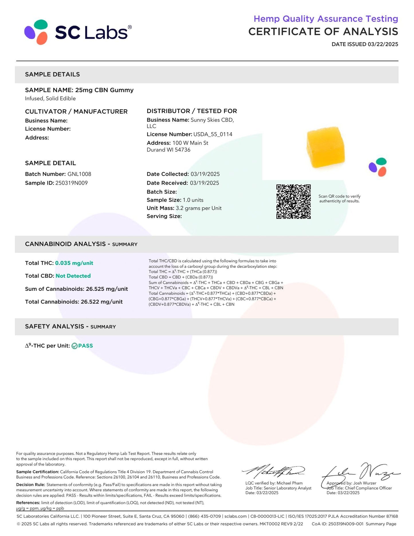 Sunny Skies 25mg CBN Isolate Gummies Lemonade 15ct