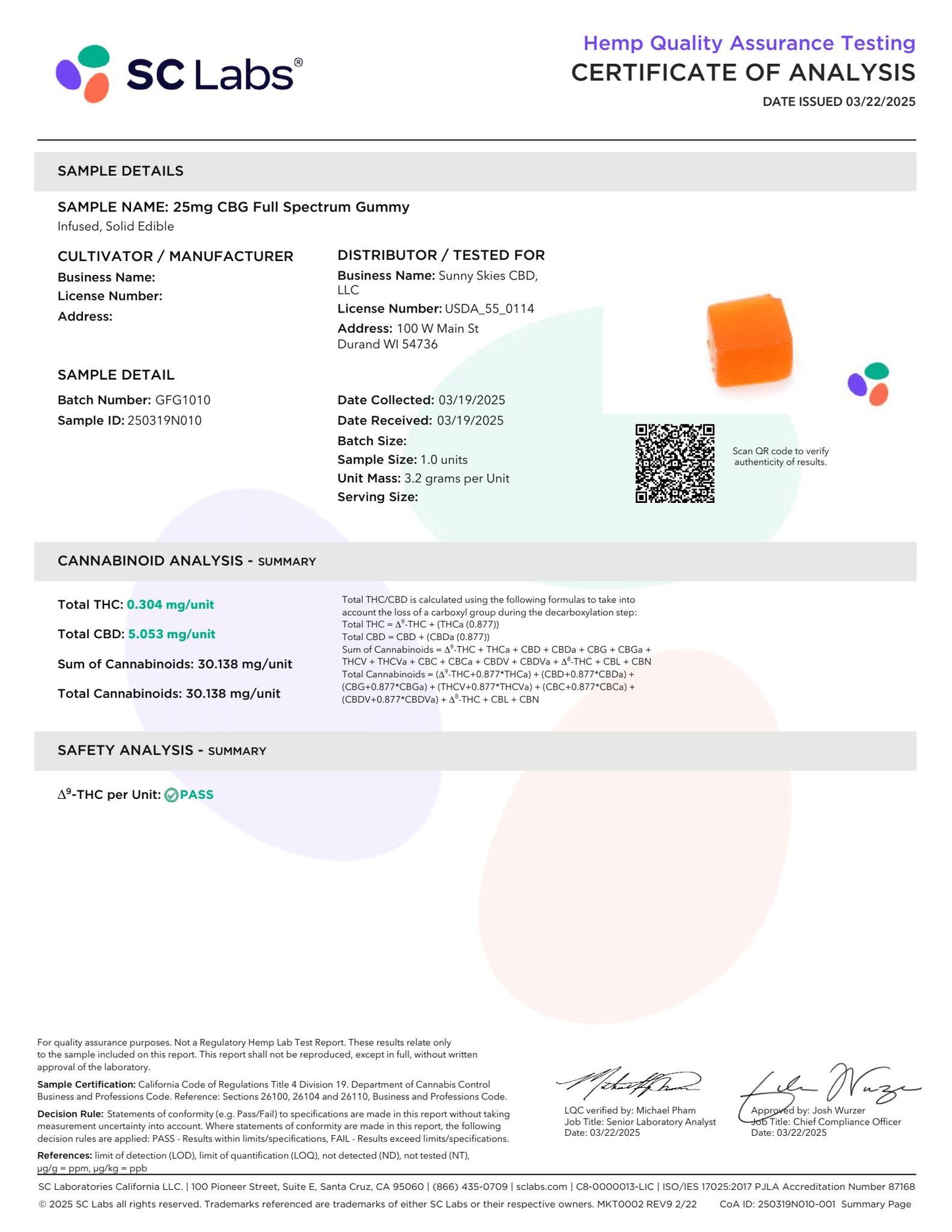 Sunny Skies 25mg Full Spectrum CBG Gummies Orange 50ct