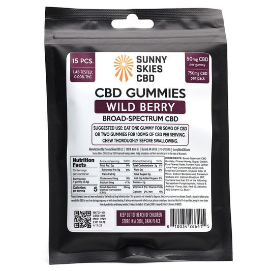 Sunny Skies 50mg Broad Spectrum CBD Gummies Wild Berry 15ct