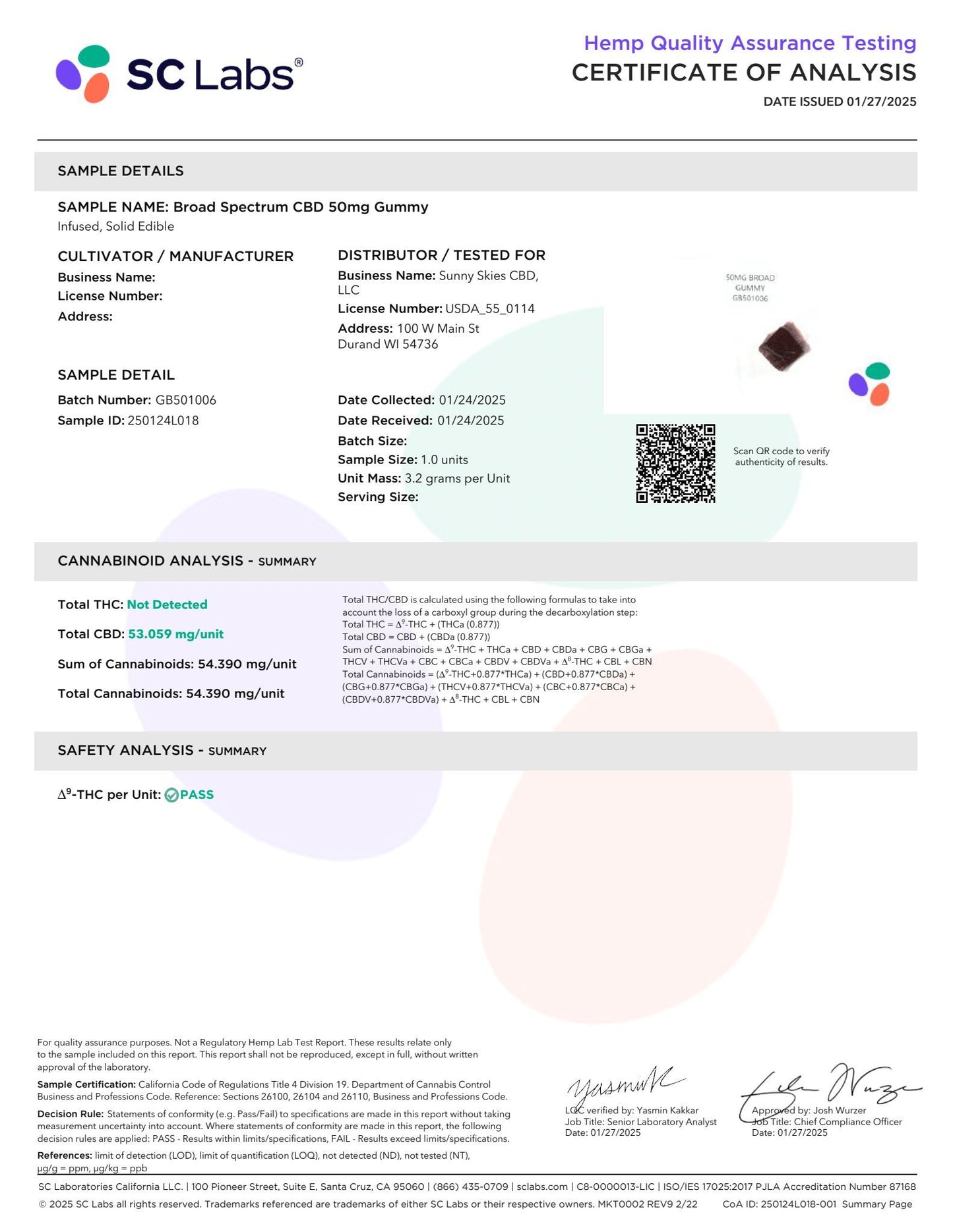 Sunny Skies 50mg Broad Spectrum CBD Gummies Wild Berry 50ct