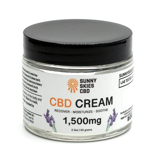 Sunny Skies CBD Cream 1500mg Recover Moisturize Soothe 2.3oz