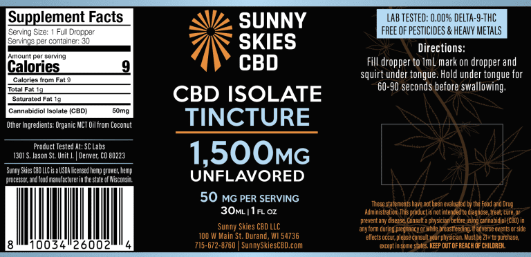 Sunny Skies 1500mg CBD Isolate Tincture Unflavored