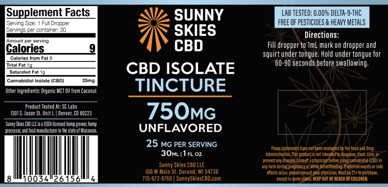 Sunny Skies 750mg CBD Isolate Tincture Unflavored