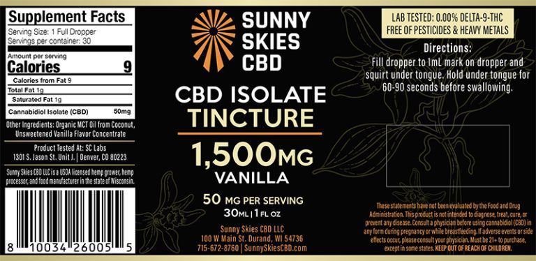 Sunny Skies 1500mg CBD Isolate Tincture Vanilla