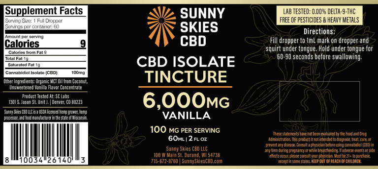 Sunny Skies 6000mg CBD Isolate Tincture Vanilla 60ml