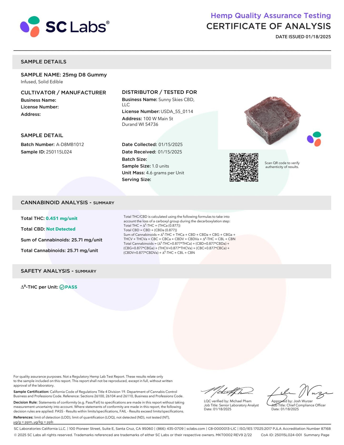 Sunny Skies 25mg Delta 8 + THC Gummies 30ct Mixed Berry