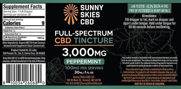 Sunny Skies Full Spectrum 3000mg CBD Tincture Peppermint