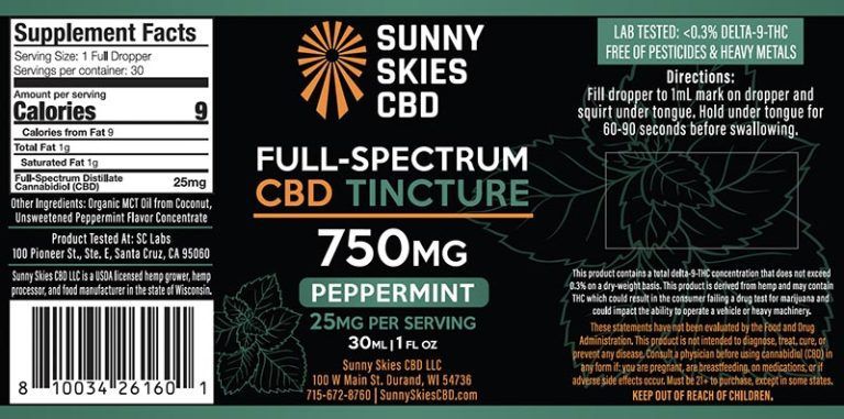 Sunny Skies Full Spectrum 750mg CBD Tincture Peppermint