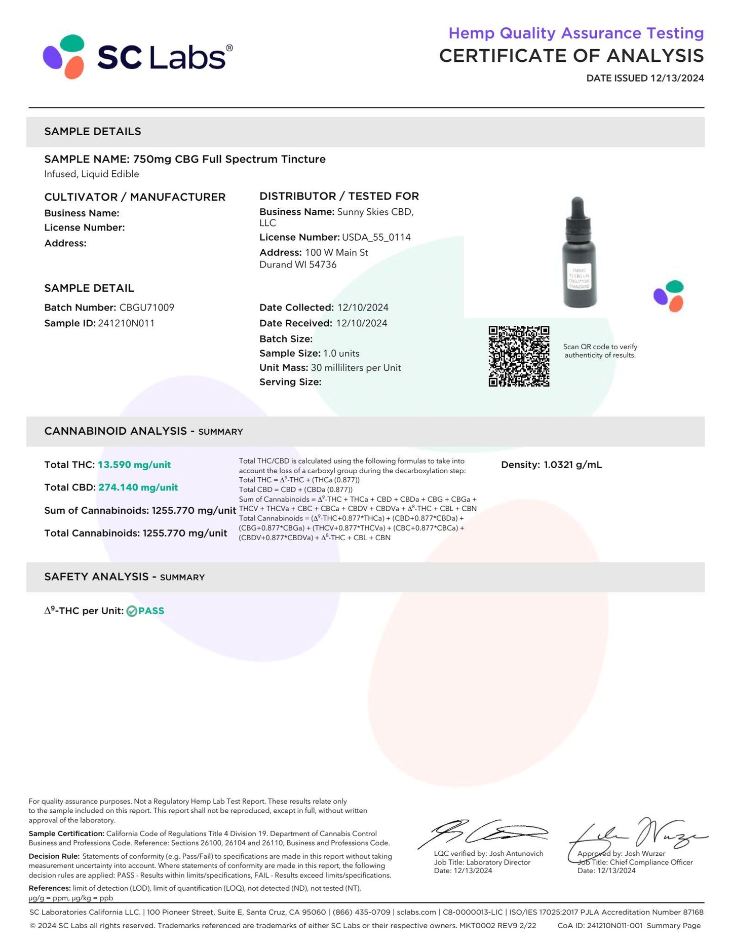 Sunny Skies Full Spectrum CBD + CBG 750mg Tincture Unflavored