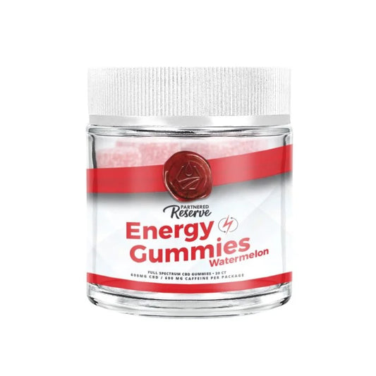 Partnered Reserve Energy Gummies Watermelon Flavor Full Spectrum 600mg CBD 600mg Caffeine per Package 30ct
