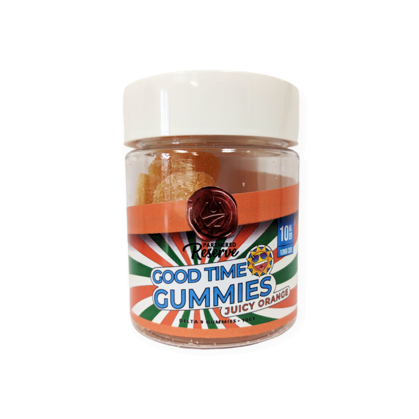 Partnered Reserve Good Time THC 10mg CBD 10mg Full Spectrum Juicy Orange Flavor 10ct