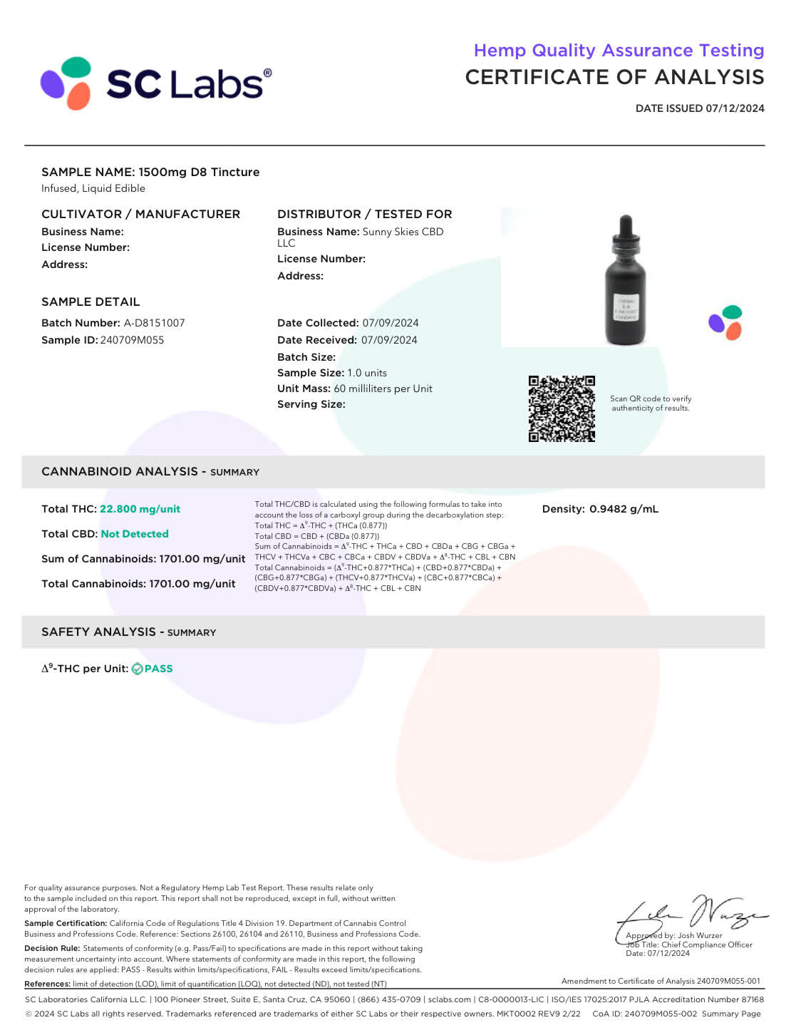 Sunny Skies Abra Cannabra 1500mg Delta 8 Sublingual Oil Unflavored 60ml