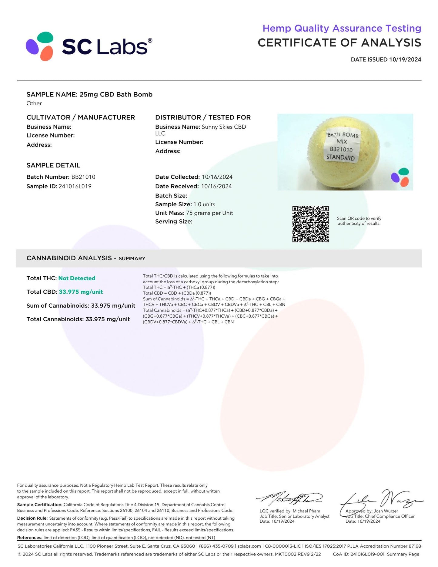 Sunny Skies CBD 100mg Bath Bomb 4 Pack