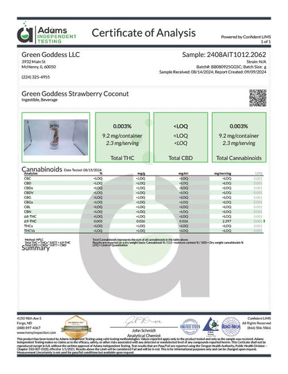 Green Goddess 10 MG Nano Delta-9 THC Zero Sugar Beverage | Strawberry Coconut