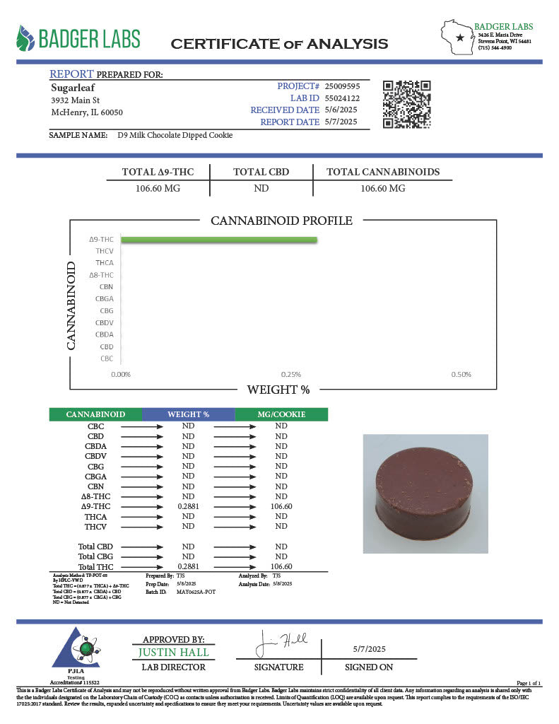 Sugarleaf 100 MG Delta 9 THC Chocolate Dipped Cookie Milk Chocolate