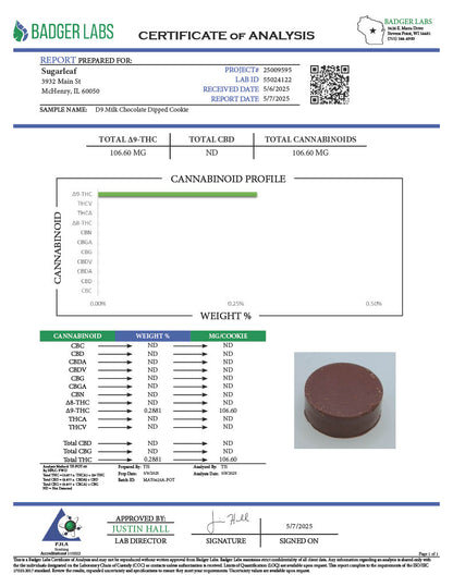 Sugarleaf 100 MG Delta 9 THC Chocolate Dipped Cookie Milk Chocolate