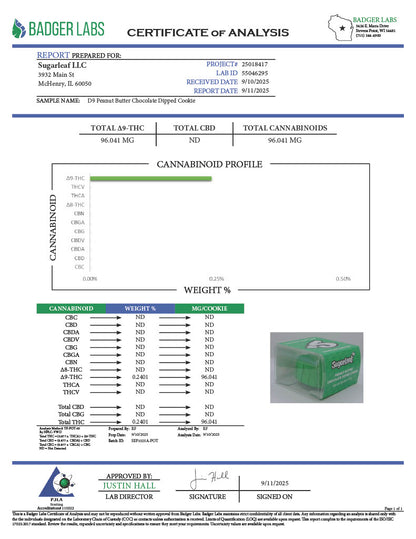 Sugarleaf 100 MG Delta 9 THC Chocolate Dipped Cookie Peanut Butter