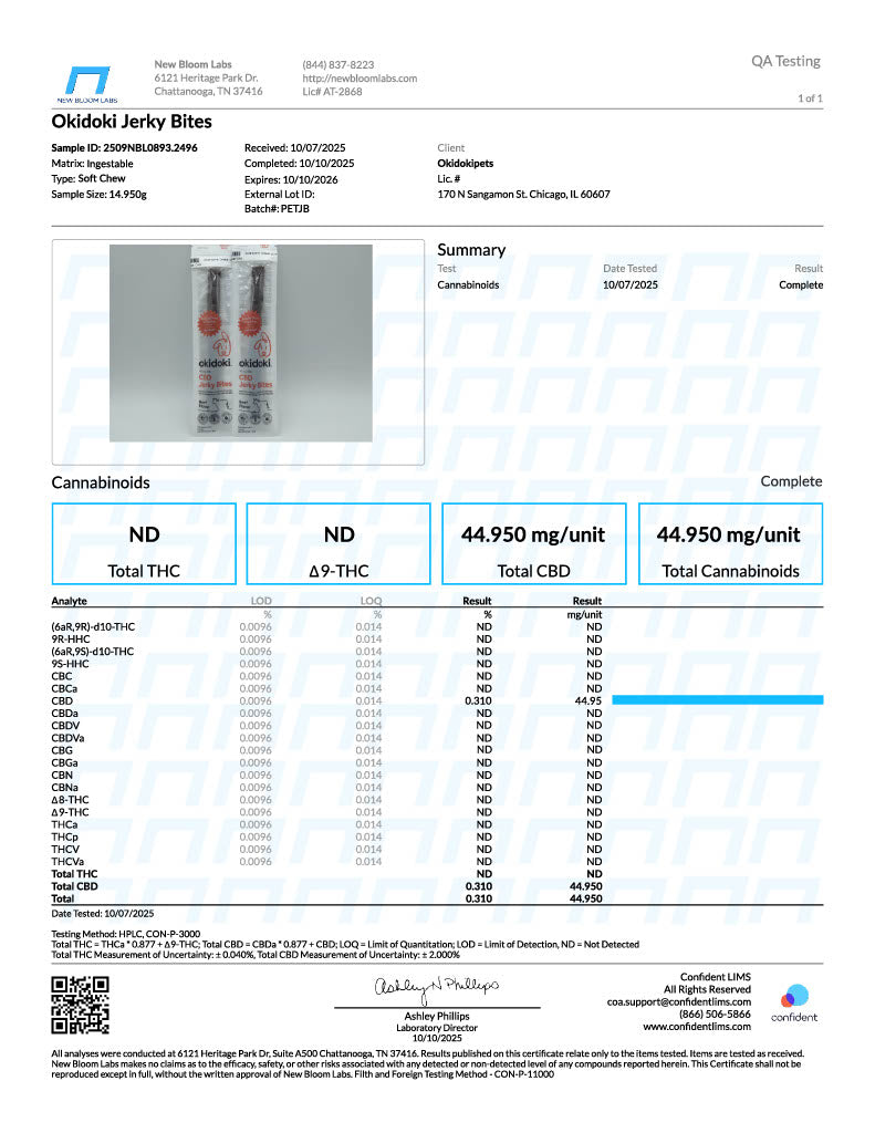 Okidoki 40mg CBD Jerky Bites - Beef Flavor