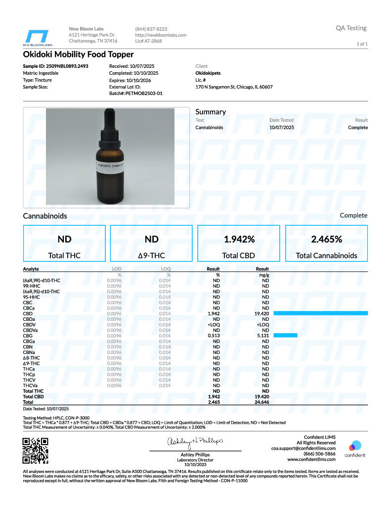 Okidoki 600mg CBD Mobility Drops - Chicken Flavor
