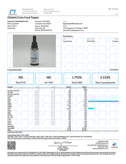 Okidoki Pet Care CBD 600mg Calm Drops Bacon Flavor Tincture 1floz