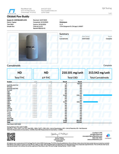 Okidoki Pet Care Topical CBD + CBG 300mg Paw Buddy Rosemary & Lavender Enhanced Paw Protection