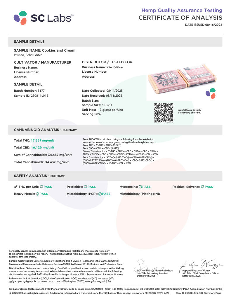 Xite D9 CBD Cookies & Cream Minis 5ct