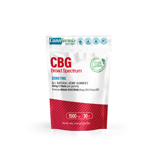 Cannformis All Natural 1:1 CBG/CBD 50mg Broad Spectrum Gummies 1500mg 30ct
