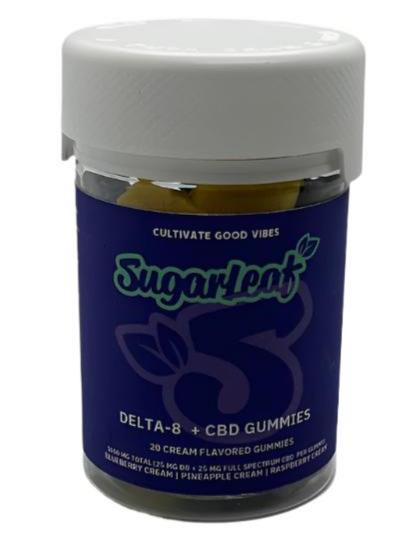 Sugarleaf 1000mg  Delta 8 THC + CBD Gummies 20 Count Cream Flavored