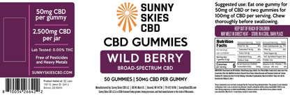 Sunny Skies 50mg Broad Spectrum CBD Gummies Wild Berry 50ct