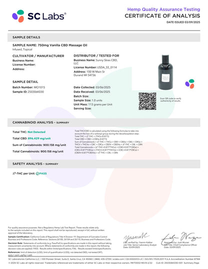Sunny Skies 750mg CBD Massage Oil