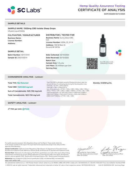 Sunny Skies 1500mg CBD Isolate Sleep Drops