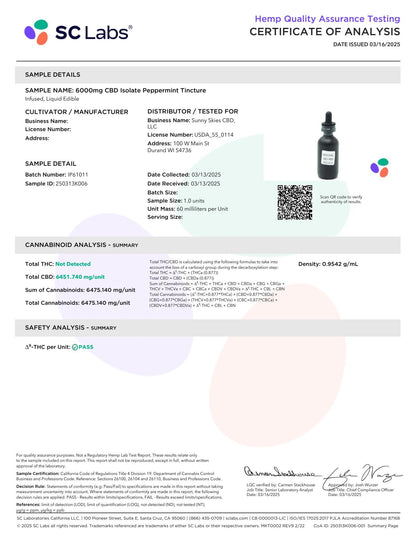 Sunny Skies 6000mg CBD Isolate Tincture Peppermint 60ml