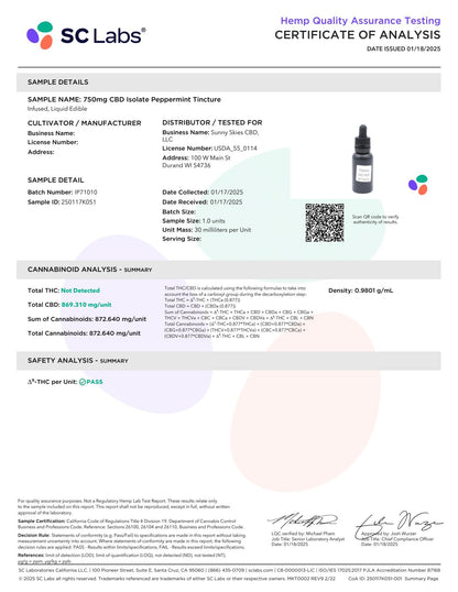 Sunny Skies 750mg CBD Isolate Tincture Peppermint
