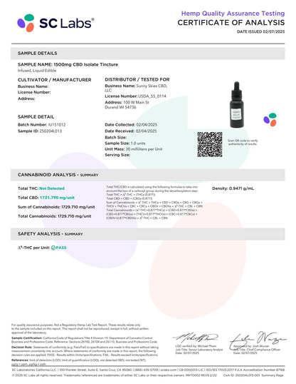 Sunny Skies 1500mg CBD Isolate Tincture Unflavored