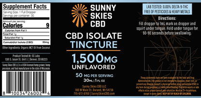 Sunny Skies 1500mg CBD Isolate Tincture Unflavored