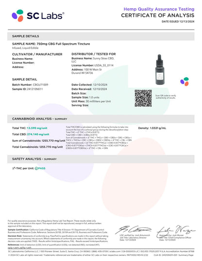 Sunny Skies Full Spectrum CBD + CBG 750mg Tincture Unflavored