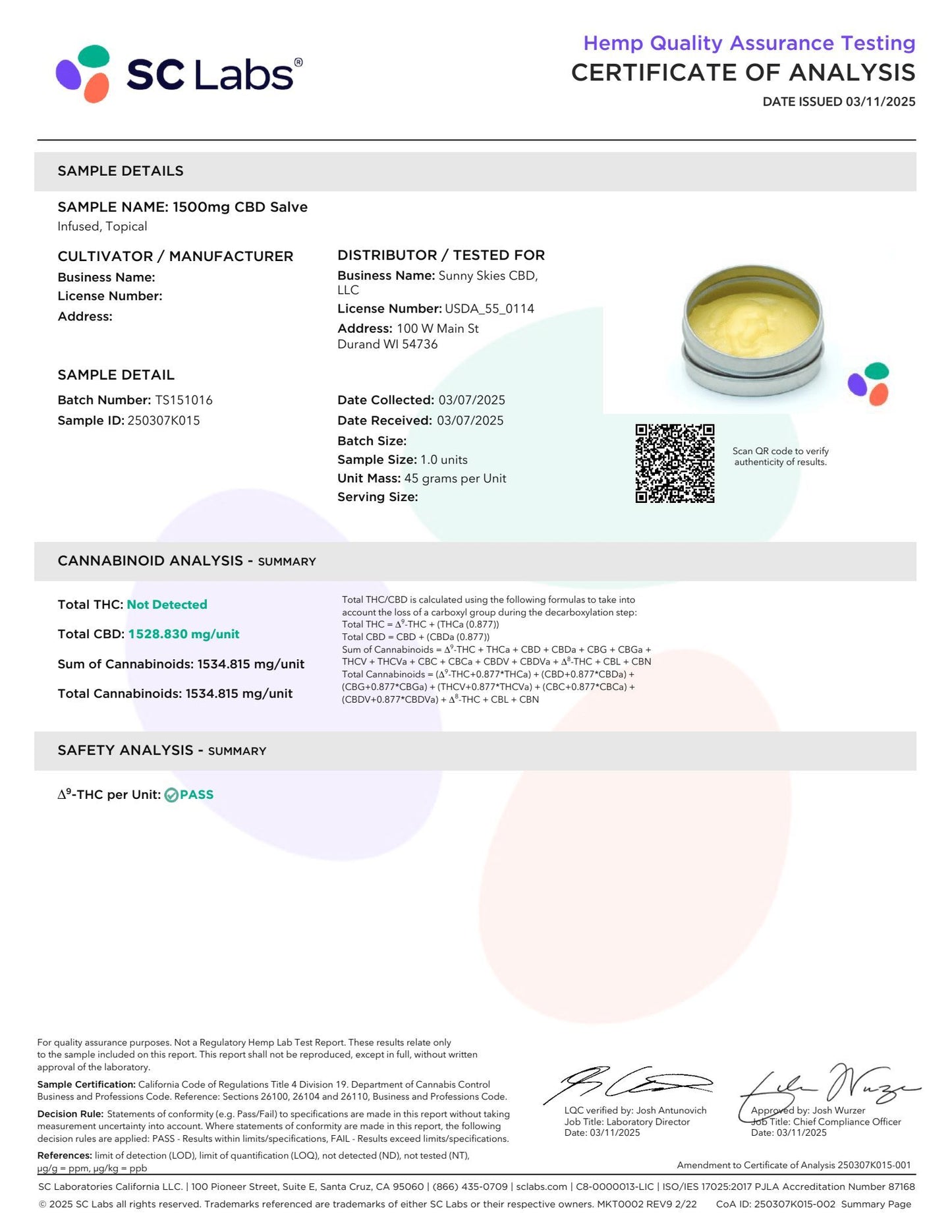 Sunny Skies Relief Salve CBD 1500mg Topical 1.5oz