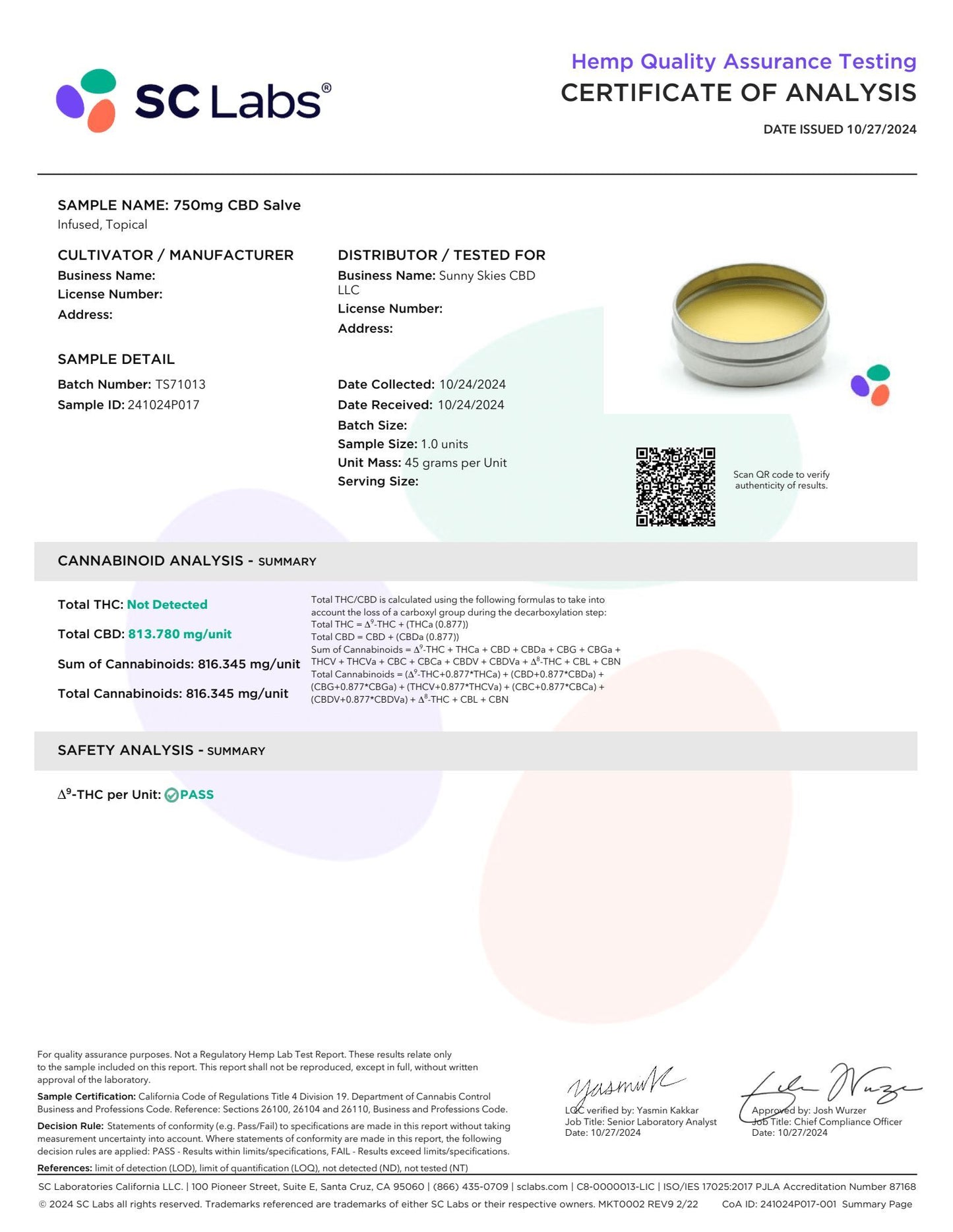 Sunny Skies Relief Salve CBD 750mg Topical 1.5oz