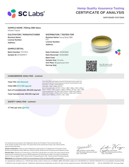 Sunny Skies Relief Salve CBD 750mg Topical 1.5oz