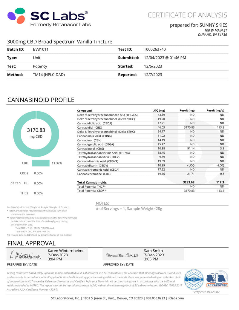 Sunny Skies Broad Spec Tinct 3000mg