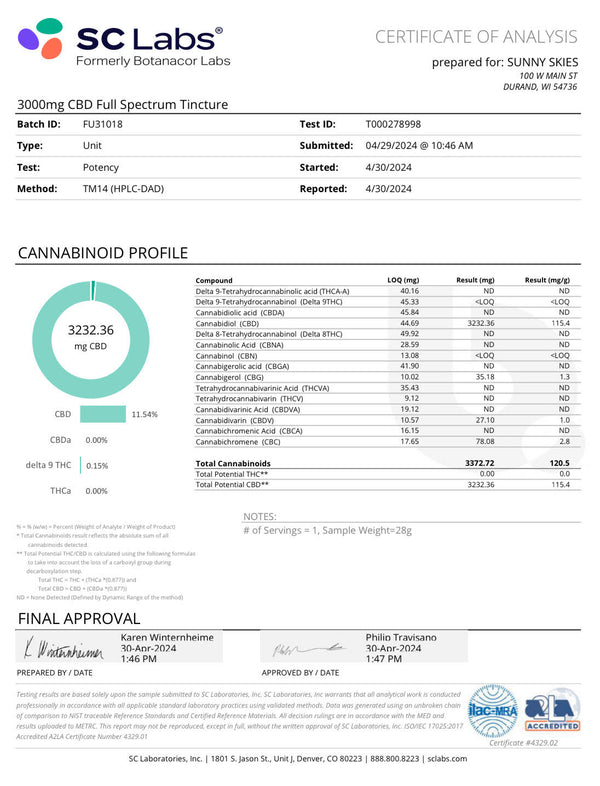 Sunny Skies Full Spec Tinct (CBD) 3000mg