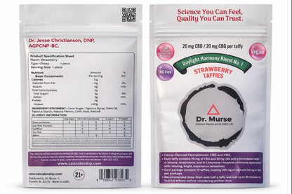 Dr. Murse Cannabis DNP CBG 20mg CBD 20mg Taffy 10pk Daylight Harmony Strawberry Flavor Broad Spectrum